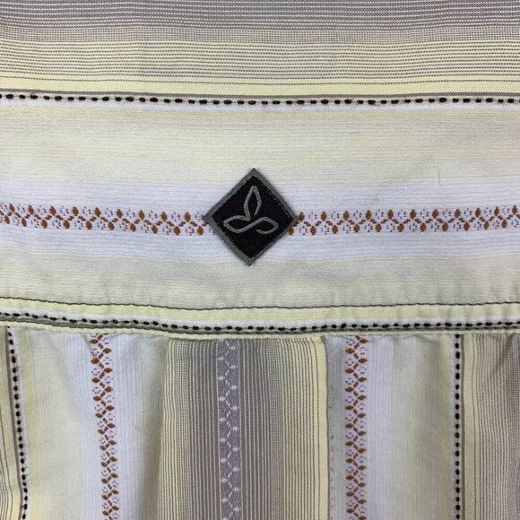 Prana Mens Shirt Large Yellow Vertical Striped Pearl Snap Button Up Southwestern - Picture 10 of 10